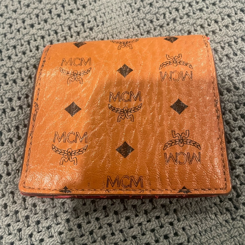 MCM Cognac Leather Wallet with Logo Pattern